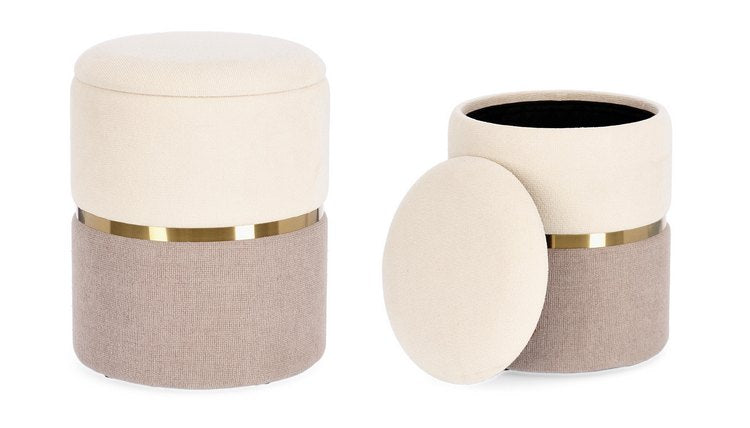 set di 2 pouf contenitore radinka in tessuto crema e rosa, complemento d’arredo ideale per soggiorno o camera