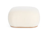 pouf miriana tessuto bianco e base in legno, complemento d’arredo ideale per soggiorno o camera