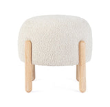 pouf dayla in tessuto naturale effetto bouclé e gambe in legno rubberwood, complemento d’arredo ideale per soggiorno o camera