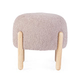 pouf dayla in tessuto rosa antico effetto bouclé e gambe in legno rubberwood, complemento d’arredo ideale per soggiorno o...