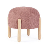 pouf dayla in tessuto rosa scuro effetto bouclé e gambe in legno rubberwood, pouf imbottito in tessuto o velluto con seduta...
