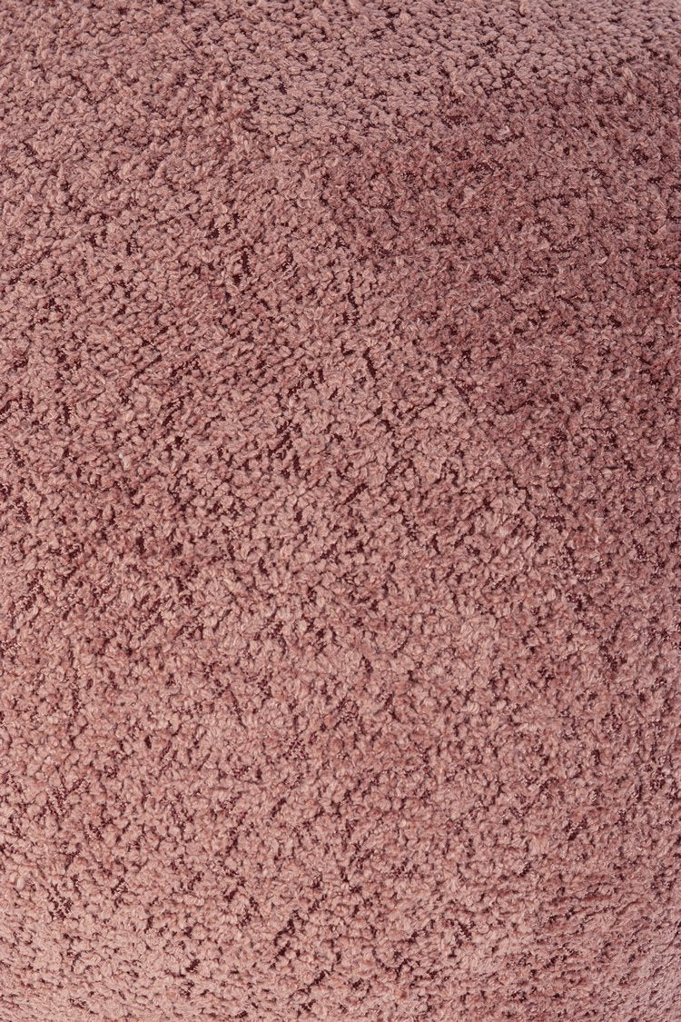 pouf dayla in tessuto rosa scuro effetto bouclé e gambe in legno rubberwood, design compatto per piccoli spazi e ambienti...