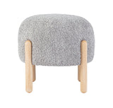 pouf dayla in tessuto grigio chiaro effetto bouclé e gambe in legno rubber wood, complemento d’arredo ideale per soggiorno o...