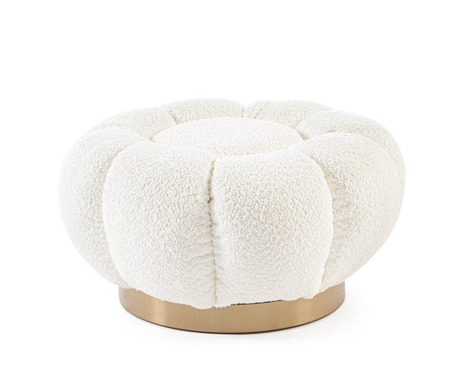 pouf florel in tessuto effetto bouclé bianco, pouf imbottito in tessuto o velluto con seduta confortevole