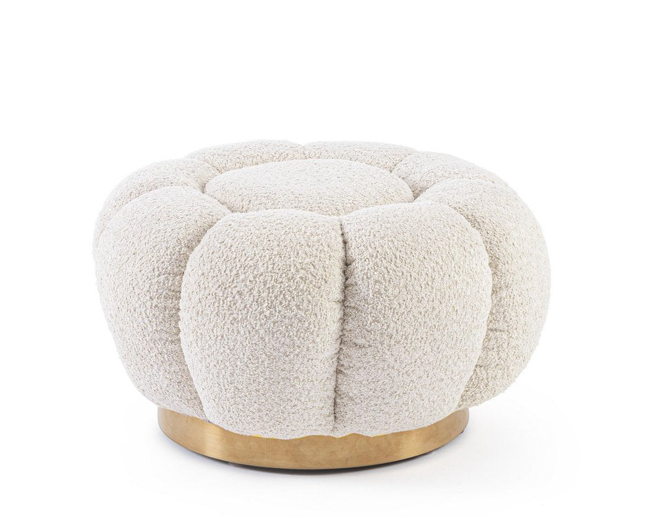 pouf florel in tessuto effetto bouclé naturale, pouf imbottito in tessuto o velluto con seduta confortevole