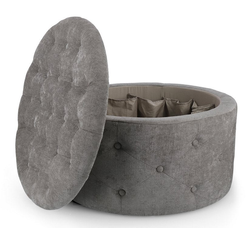pouf contenitore porta scarpe ernestine in tessuto grigio scuro, complemento d’arredo ideale per soggiorno o camera