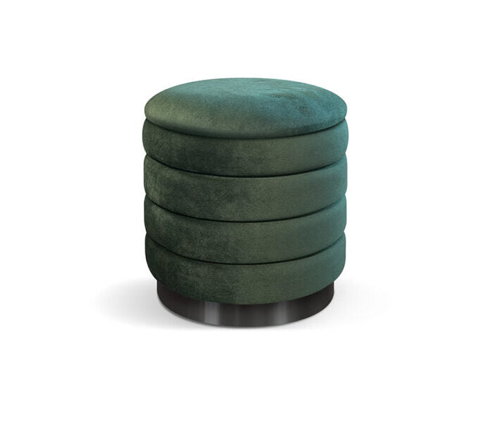 pouf contenitore arendal in tessuto effetto velluto verde, pouf imbottito in tessuto o velluto con seduta confortevole