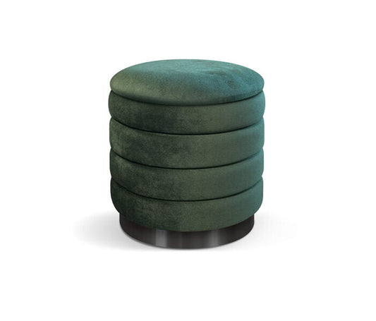 pouf contenitore arendal in tessuto effetto velluto verde, pouf imbottito in tessuto o velluto con seduta confortevole