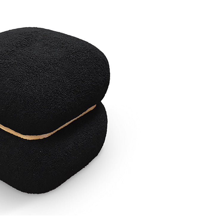 pouf boston quadrato in tessuto effetto lana nero e anello in legno, complemento d’arredo ideale per soggiorno o camera