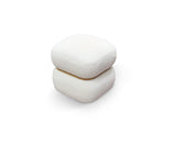 pouf boston quadrato in tessuto effetto lana bianco e anello in legno, pouf imbottito in tessuto o velluto con seduta...