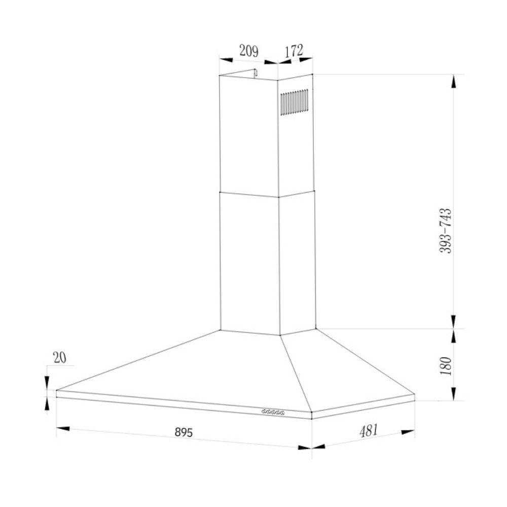 cappa samet eolo 90ch in acciaio inox, dettaglio dei materiali e delle finiture della parete