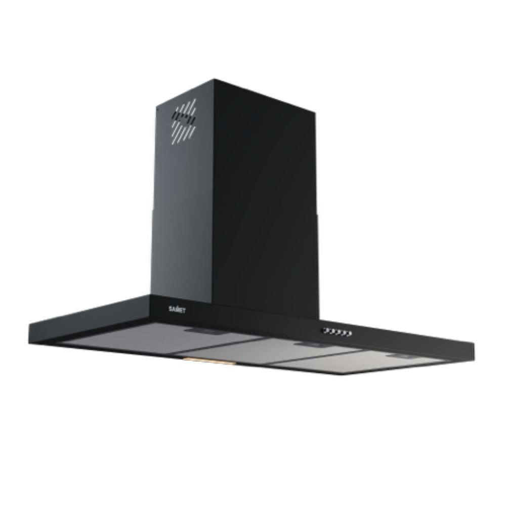 samet cappa da parete embla 90 colore nero, dettaglio dei materiali e delle finiture della parete