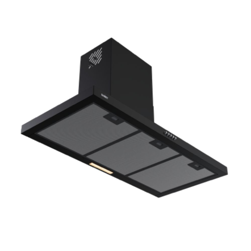 samet cappa da parete embla 90 colore nero, vista laterale per mostrare profondità e struttura