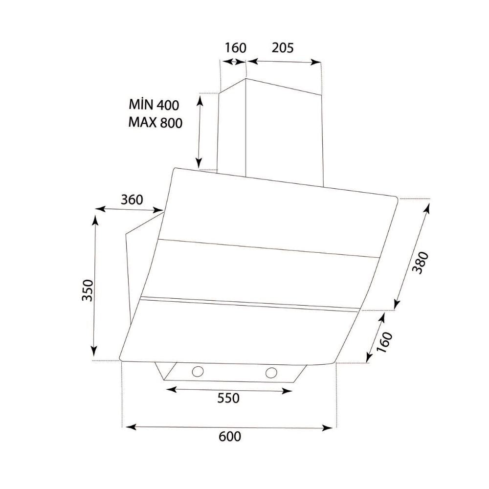 samet cappa da parete turbine 60 colore bianco 60 cm, dettaglio dei materiali e delle finiture della parete