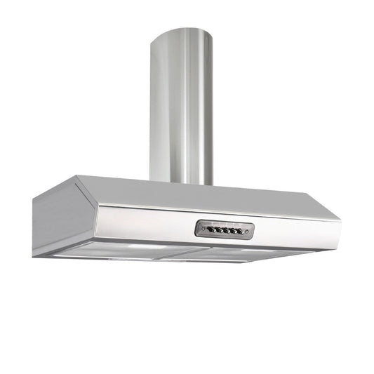 cappa kumtel maestrale 90 con camino 90 cm 1 motore inox, vista frontale di parete attrezzata semplice e moderna