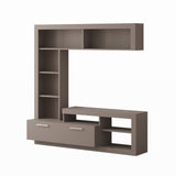 parete attrezzata leo con nicchia a giorno e anta a ribalta colore light mocha, parete attrezzata in ambientazione soggiorno