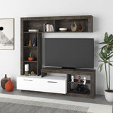 parete attrezzata leo con nicchie a giorno e anta a ribalta colore dark coffee e bianco, parete attrezzata vista frontale, moderna e funzionale