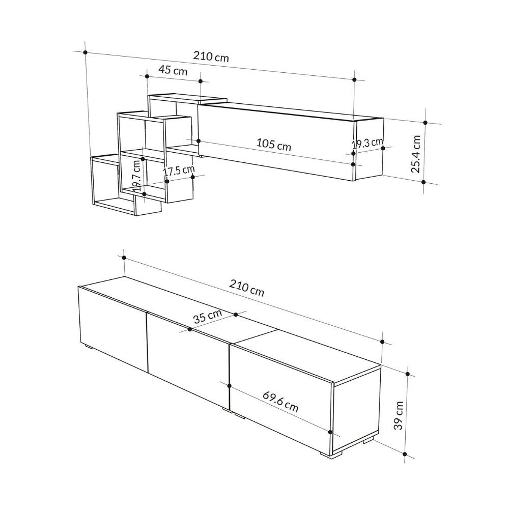 parete attrezzata free con nicchie a giorno colore bianco, parete attrezzata in ambientazione soggiorno