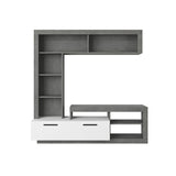 parete attrezzata cemento bianco leo, parete attrezzata in ambientazione soggiorno