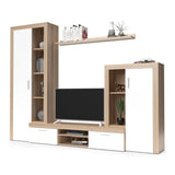 parete attrezzata nobel rovere sonoma e bianco, composizione a parete con spazio TV e libreria