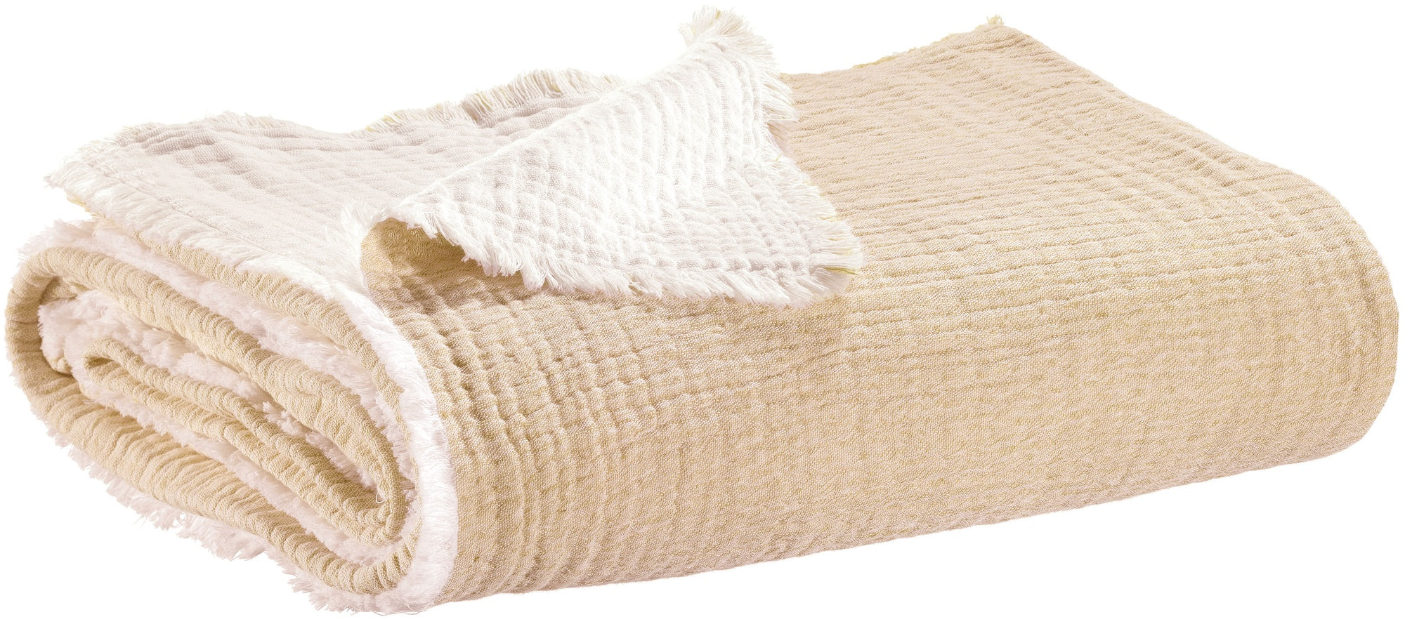 plaid emilio lino, colore lino, taglia 180 x 260. plaid piegato in vista frontale su fondo bianco, perfetto per arredare...