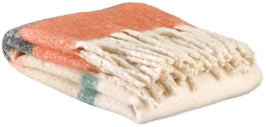 plaid a righe riciclato isabel castagno, colore castagno, taglia 130 x 160. plaid piegato in vista frontale su fondo bianco,...