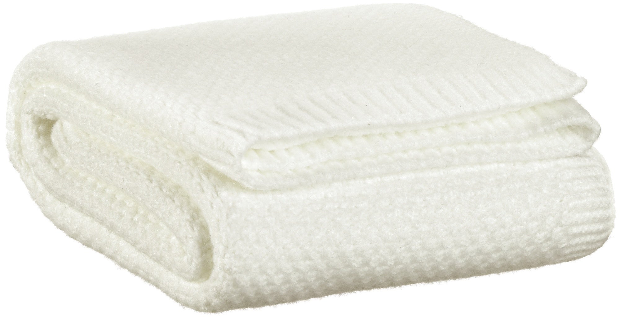 plaid in maglia riciclata danilo neve, colore neve, taglia 130 x 160. plaid piegato in vista frontale su fondo bianco,...