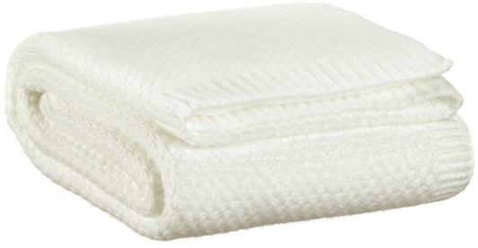 plaid in maglia riciclata danilo neve, colore neve, taglia 130 x 160. plaid piegato in vista frontale su fondo bianco,...