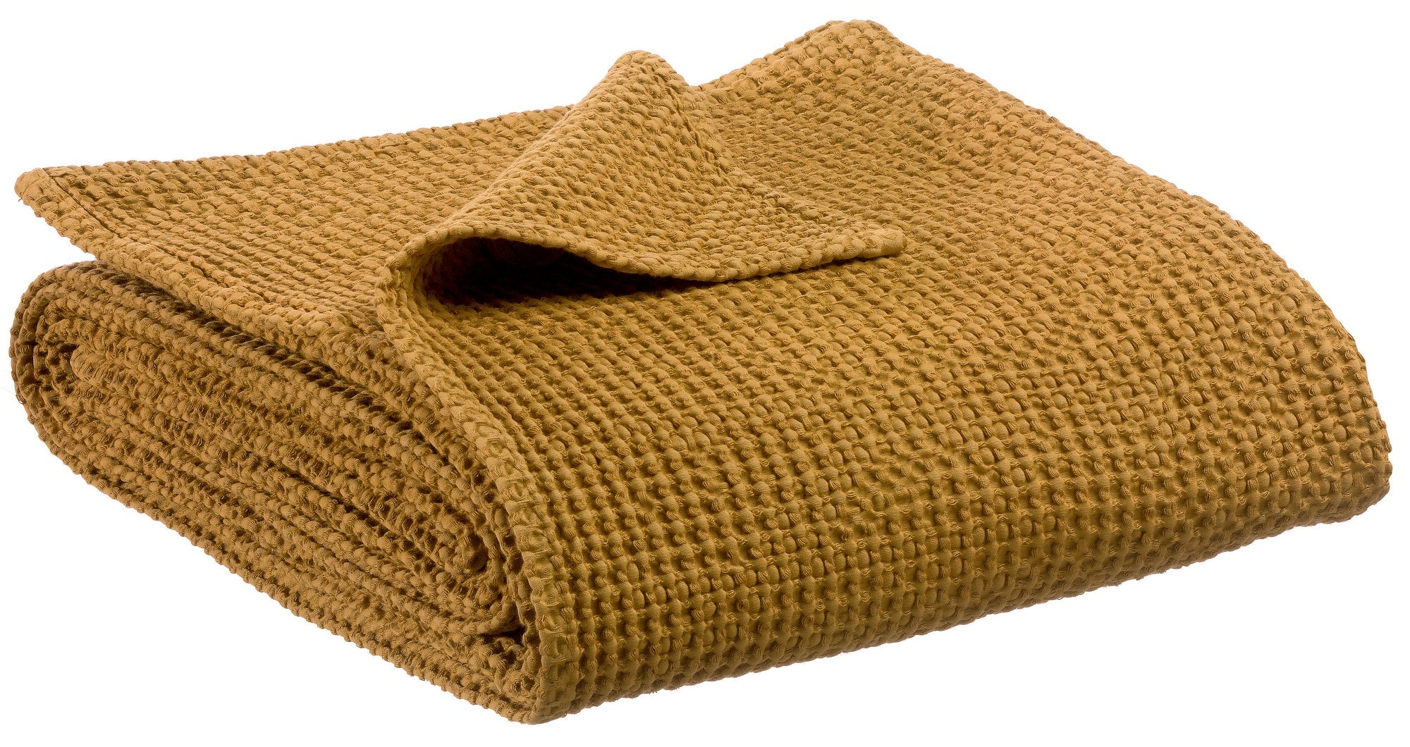 plaid riciclato maia bronzo, colore bronzo, taglia 140 x 200. plaid piegato in vista frontale su fondo bianco, perfetto per...