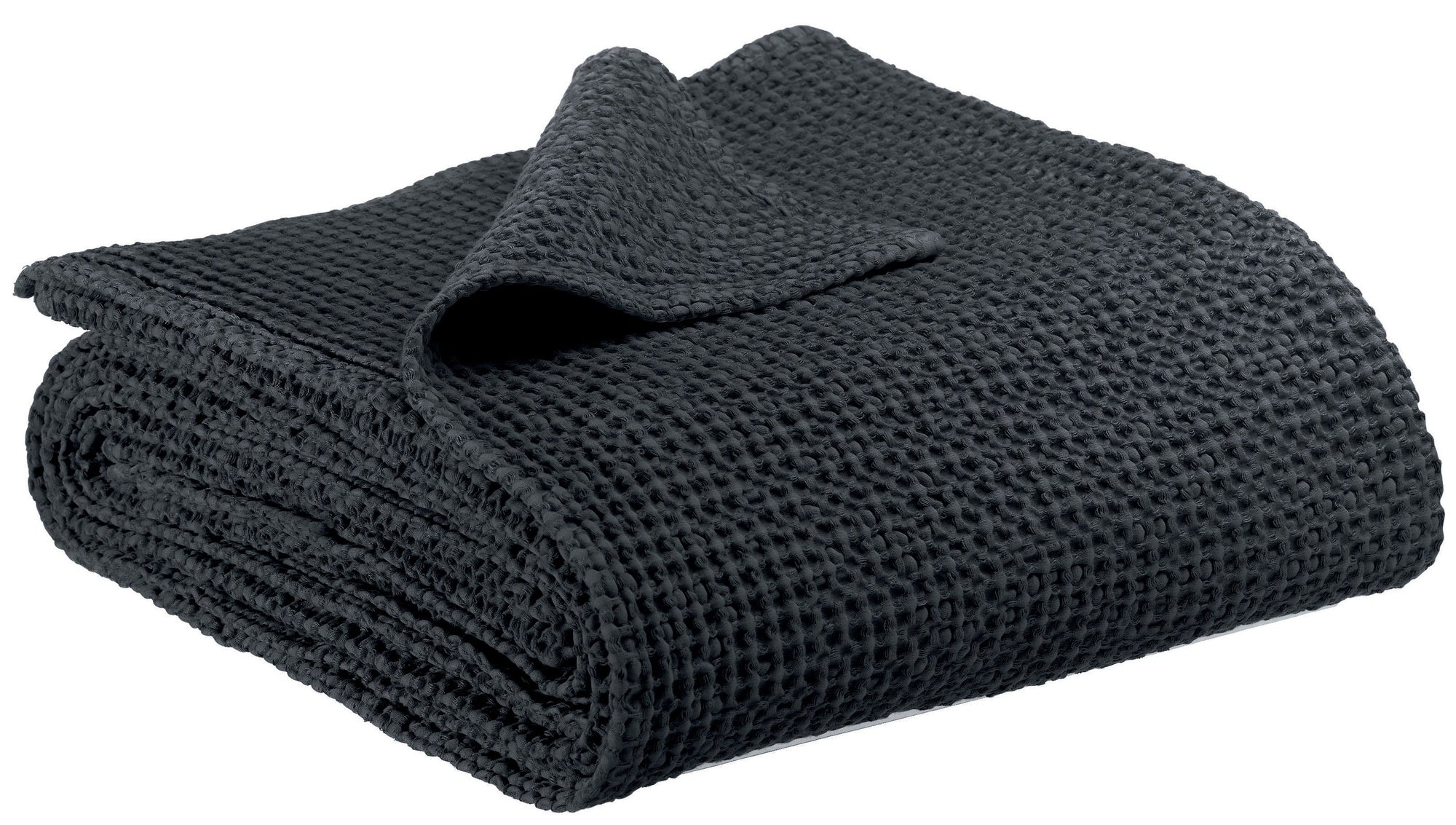 plaid riciclato maia caviale, colore caviale, taglia 180 x 260. plaid piegato in vista frontale su fondo bianco, perfetto...