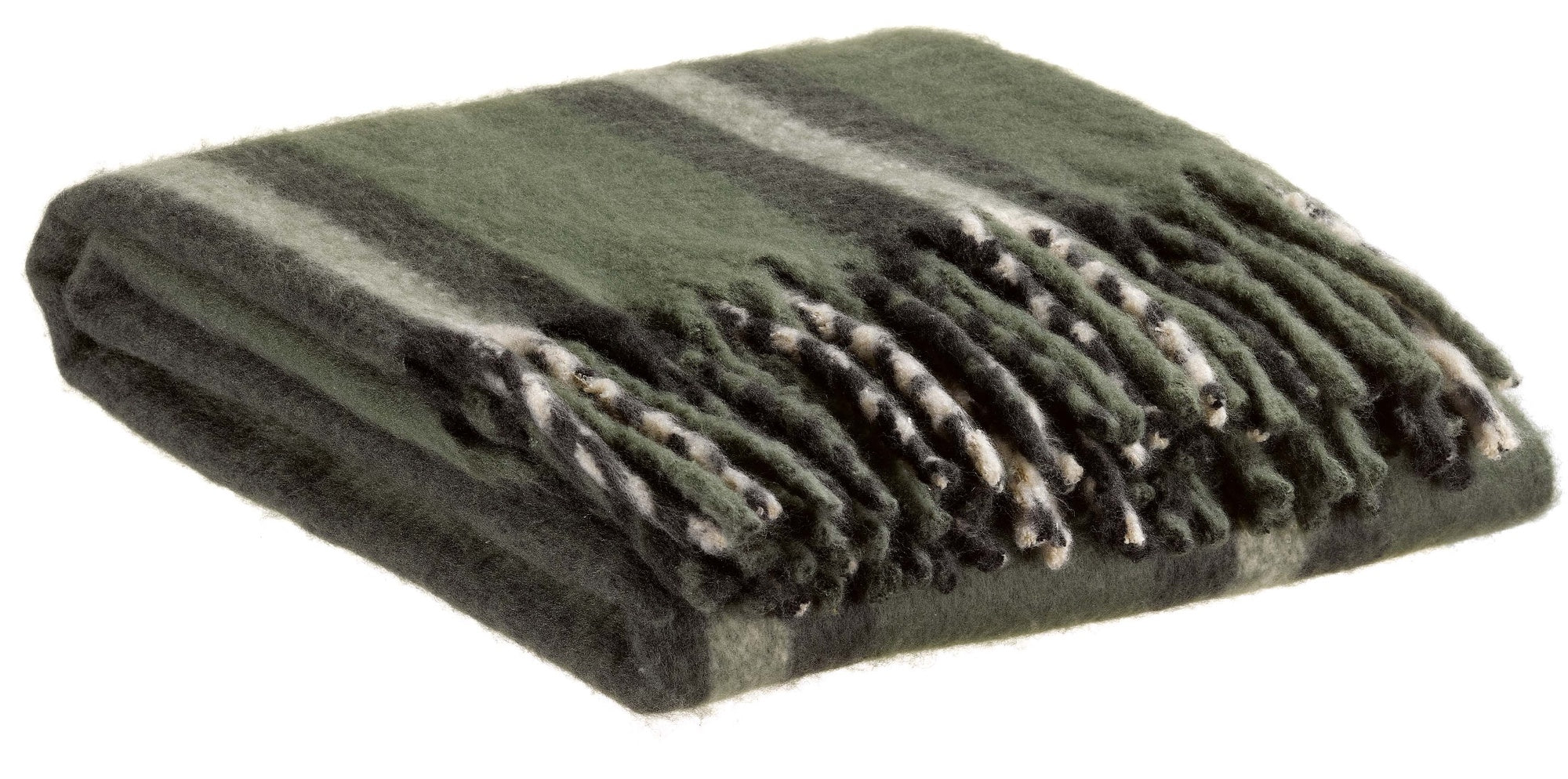 plaid riciclato a righe isabel abete, colore abete, taglia 130 x 160. plaid piegato in vista frontale su fondo bianco,...