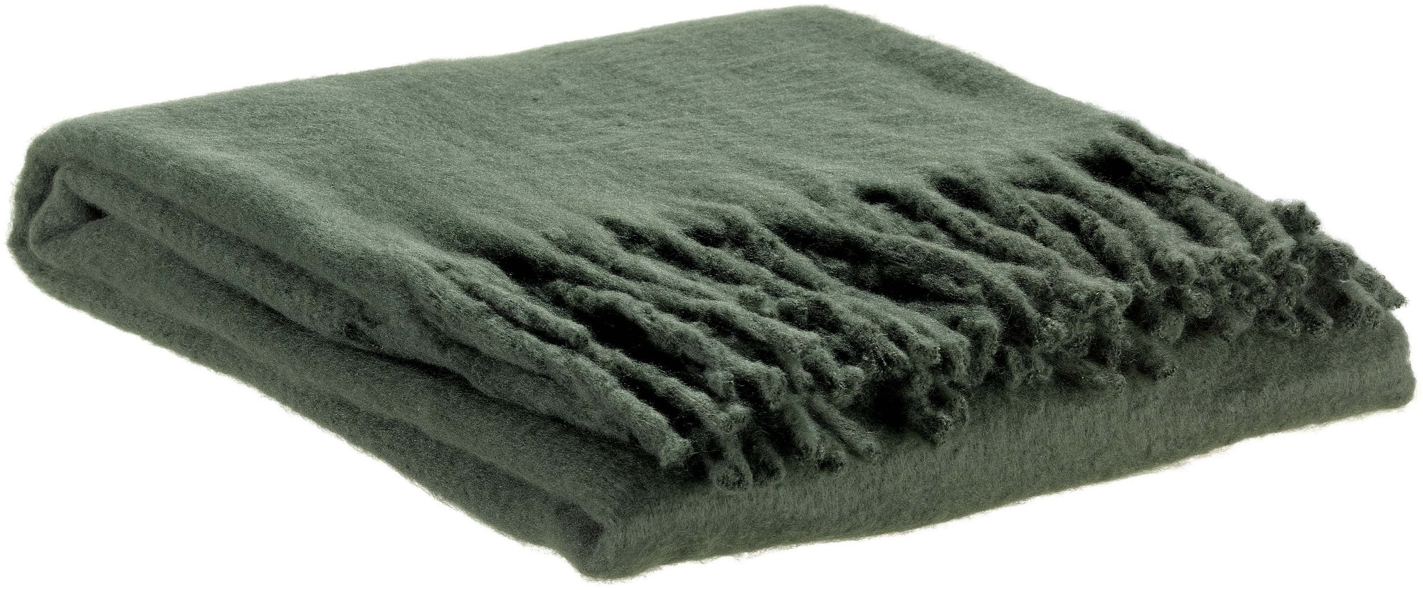 plaid riciclato tinta unita isabel abete, colore abete, taglia 130 x 160. plaid piegato in vista frontale su fondo bianco,...