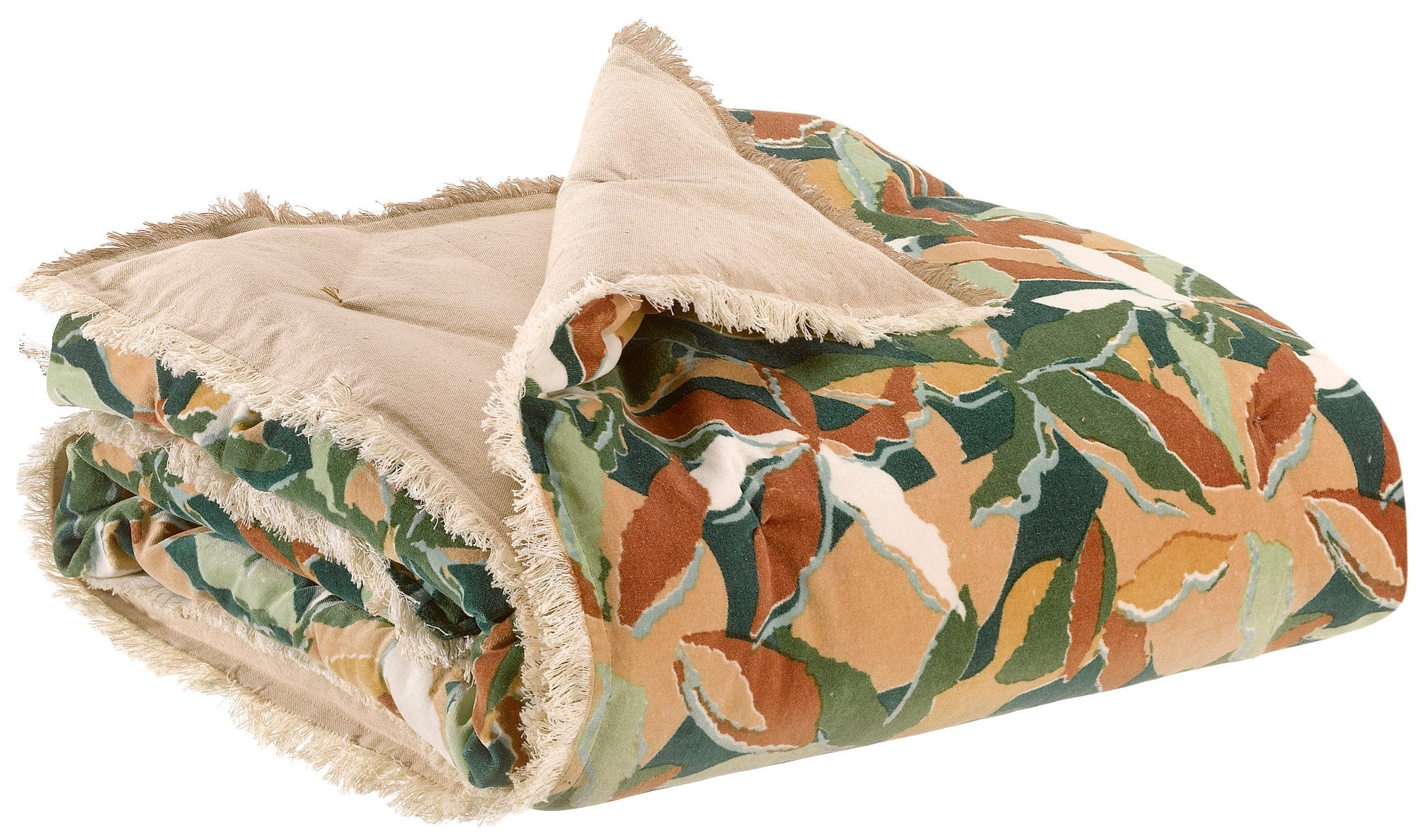 plaid stampato alina olio, colore olio, taglia 135 x 200. plaid piegato in vista frontale su fondo bianco, perfetto per...