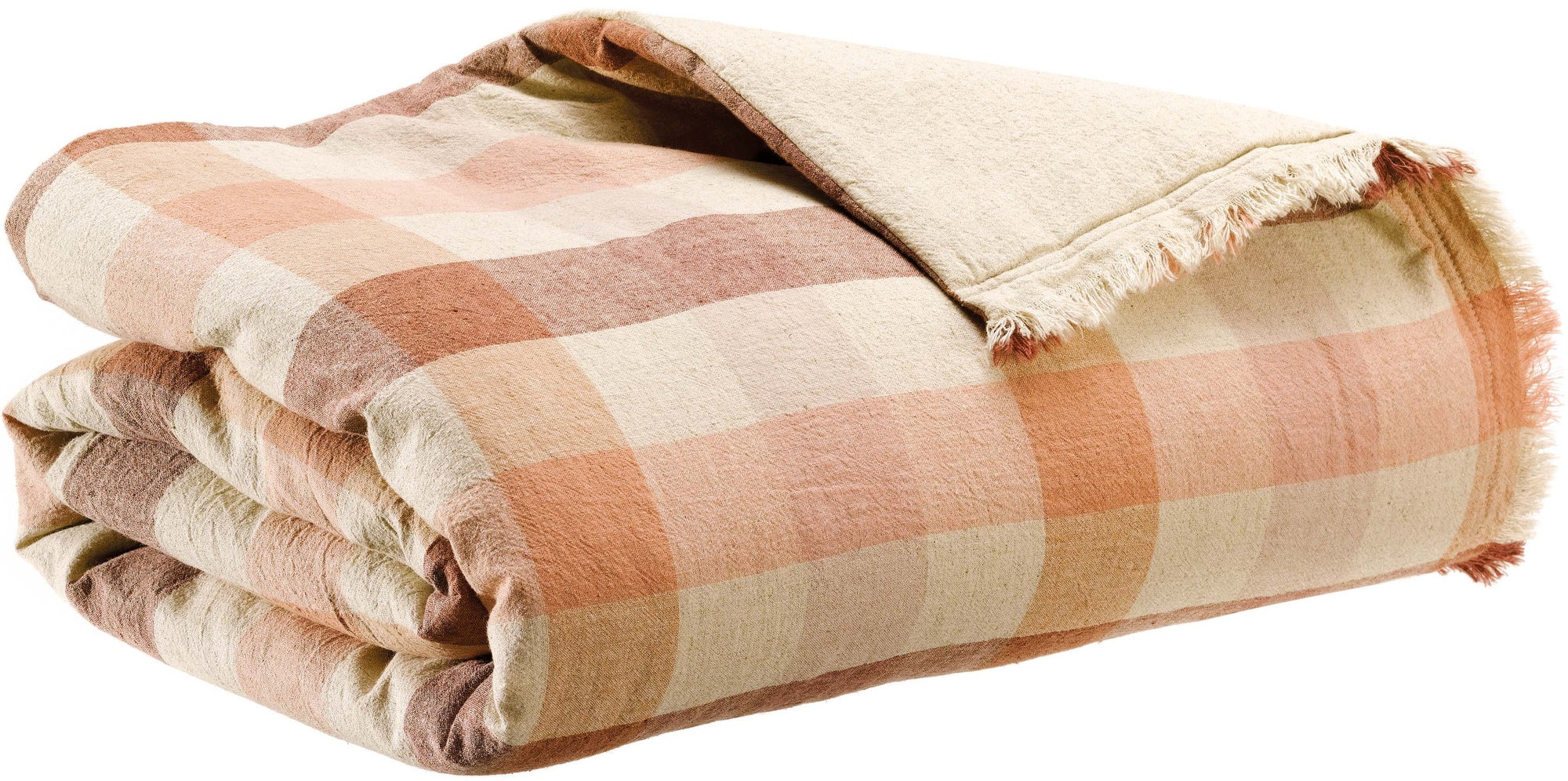 cuscino jacquard jane terracotta, colore terracotta, taglia 135 x 200. plaid piegato in vista frontale su fondo bianco,...