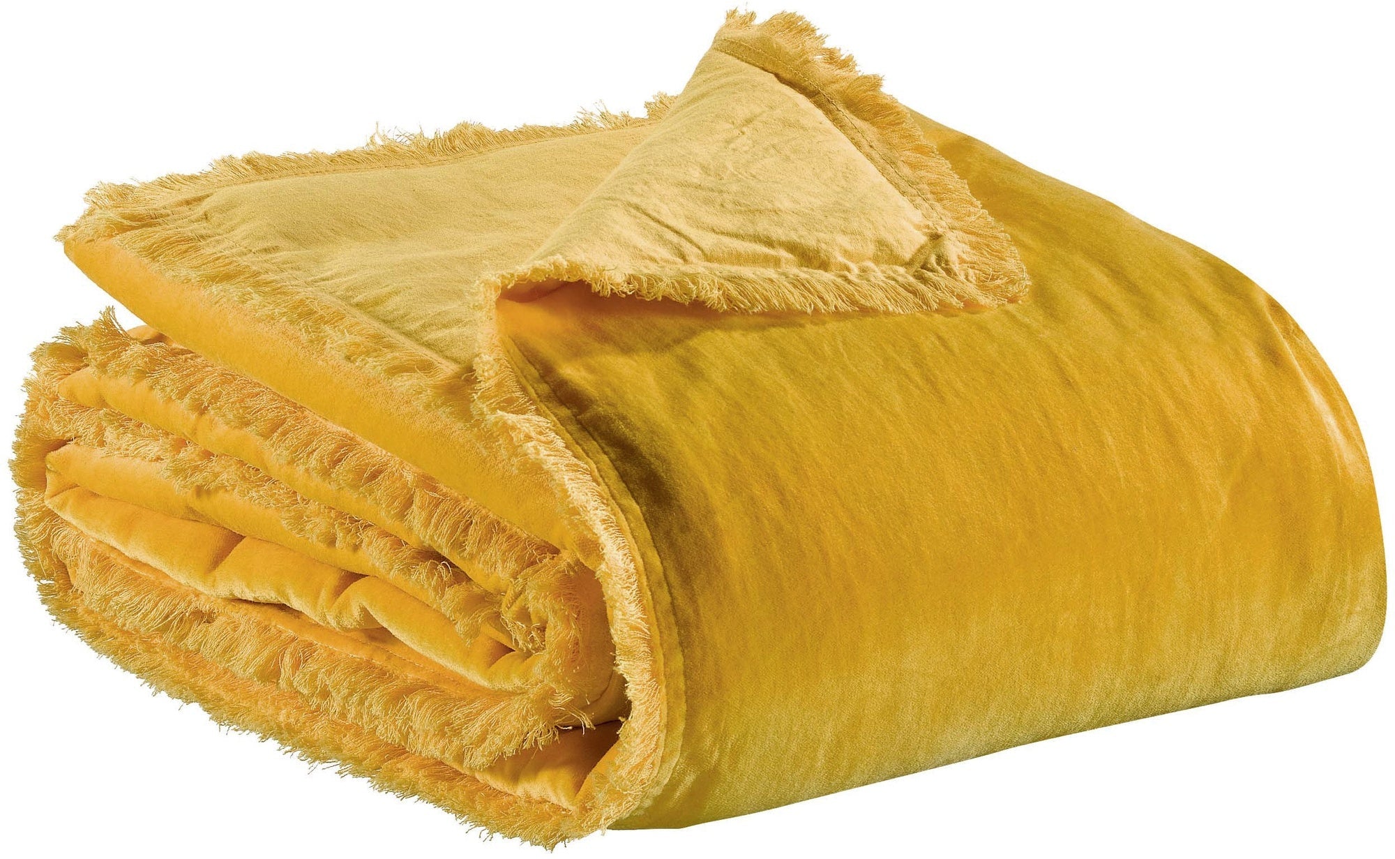 plaid tinta unita fara curry, colore curry, taglia 135 x 200. plaid piegato in vista frontale su fondo bianco, perfetto per...