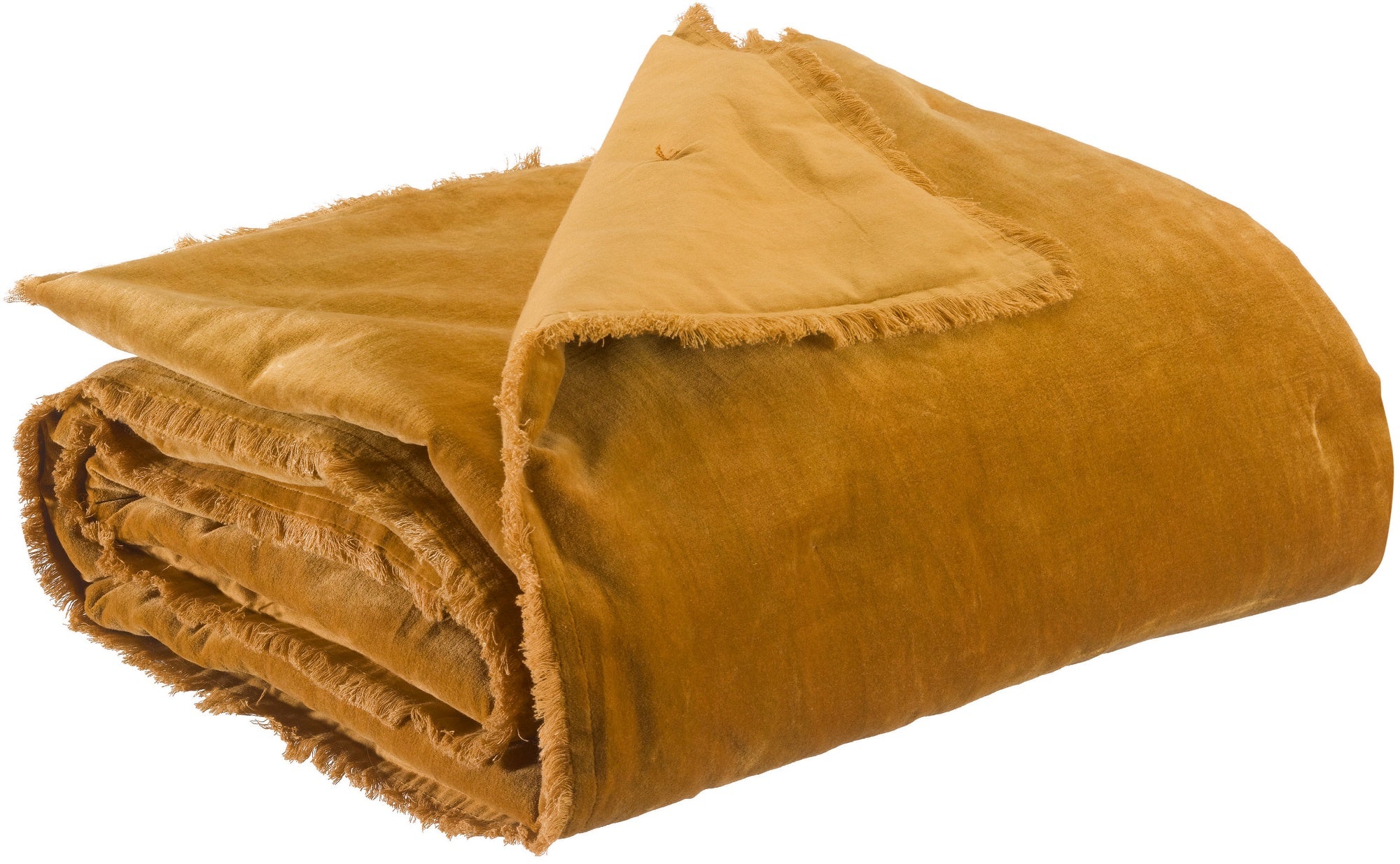 plaid tinta unita fara zafferano, colore zafferano, taglia 135 x 200. plaid piegato in vista frontale su fondo bianco,...