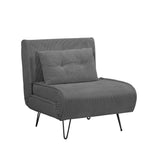 poltrona letto quarzo senza braccioli colore grigio scuro con piedini in metallo, dettaglio del rivestimento in tessuto o velluto