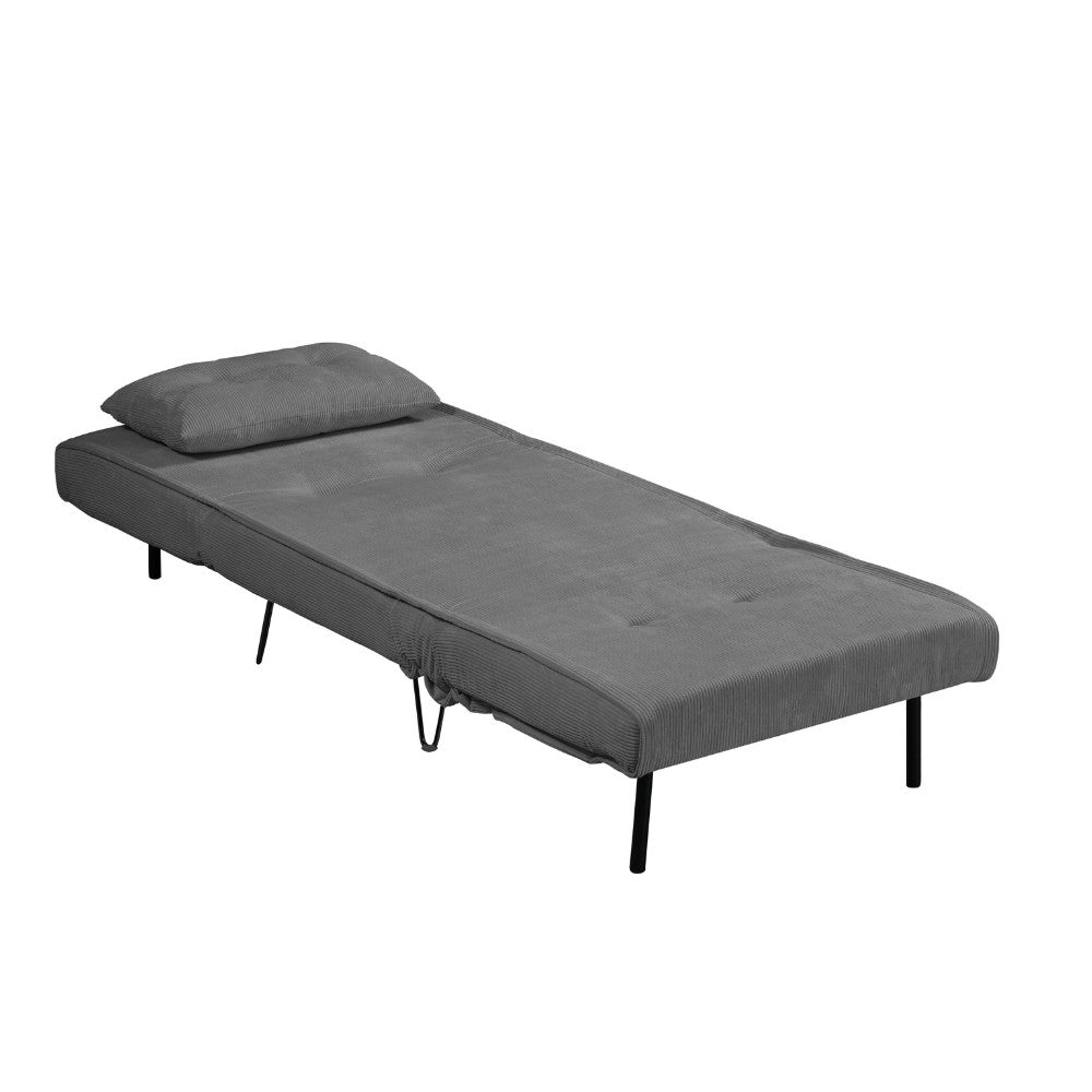 poltrona letto quarzo senza braccioli colore grigio scuro con piedini in metallo, stile contemporaneo con braccioli comodi e seduta avvolgente