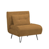 poltrona letto quarzo senza braccioli colore mostarda con piedini in metallo, dettaglio del rivestimento in tessuto o velluto