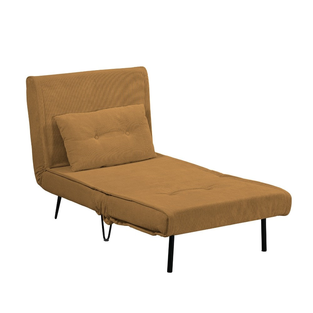 poltrona letto quarzo senza braccioli colore mostarda con piedini in metallo, perfetta per aggiungere comfort ed eleganza all’arredamento