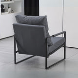 poltrona gimmy in ecopelle grigio scuro e struttura in metallo nero, dettaglio del rivestimento in tessuto o velluto