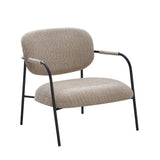 poltrona nat con struttura in metallo nero e seduta in tessuto teddy tortora, dettaglio del rivestimento in tessuto o velluto