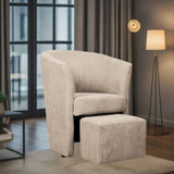 djerba tessuto crema soro 23 con pouf estraibile, poltrona imbottita con struttura solida e design moderno