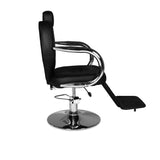 poltrona da barbiere bobo reclinabile in ecopelle nero con braccioli e struttura in acciaio cromato lucido, ideale per barbieri, parrucchieri e centri estetici