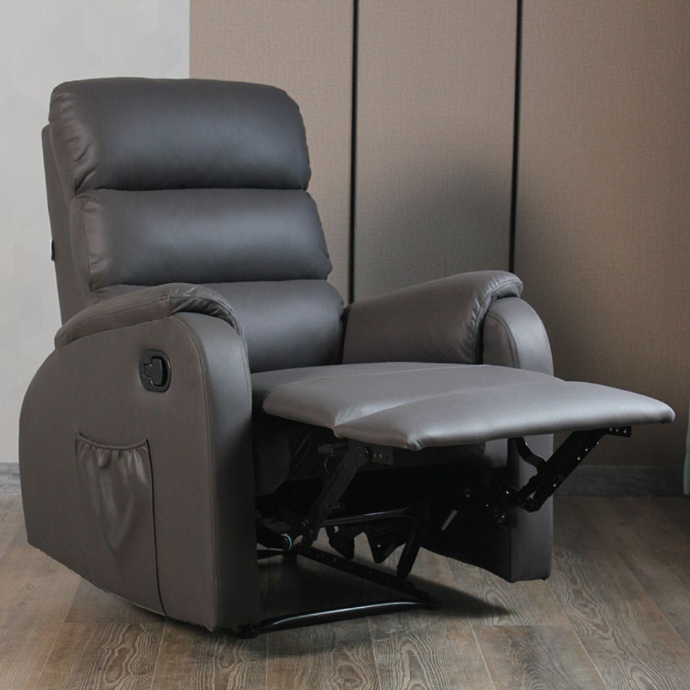 poltrona relax futura in nabuk grigio manuale 8 punti di massaggio, vista ambientata in salotto o stanza relax