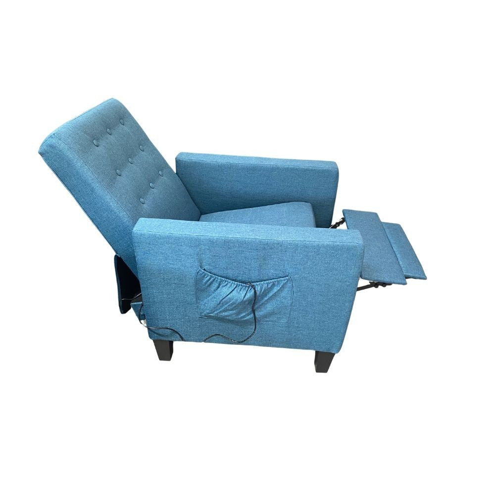poltrona malea recliner 4 punti massaggianti in tessuto blu, disponibile con funzione massaggio o alzapersona