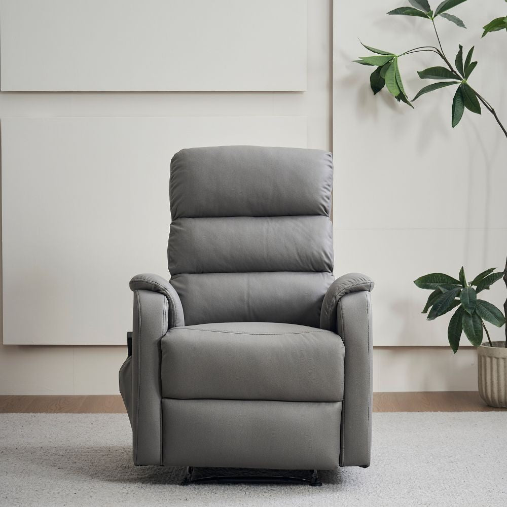 poltrona relax futura manuale 8 punti di massaggio in nabuk grigio chiaro, poltrona reclinabile con meccanismo manuale o elettrico