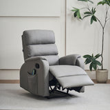 poltrona relax futura manuale 8 punti di massaggio in nabuk grigio chiaro, vista ambientata in salotto o stanza relax
