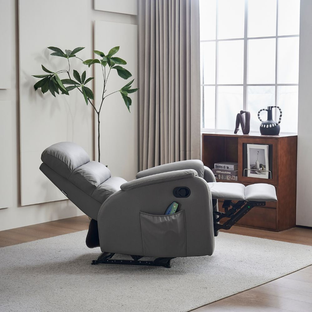 poltrona relax futura manuale 8 punti di massaggio in nabuk grigio chiaro, supporto lombare ergonomico per il massimo comfort