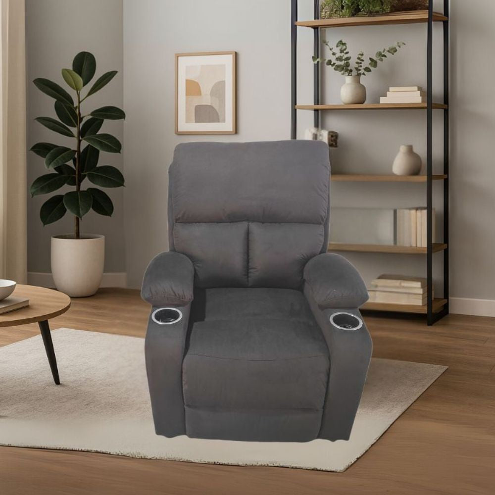 poltrona recliner manuale ninetta con portabicchieri in microfibra nero, poltrona reclinabile con meccanismo manuale o elettrico